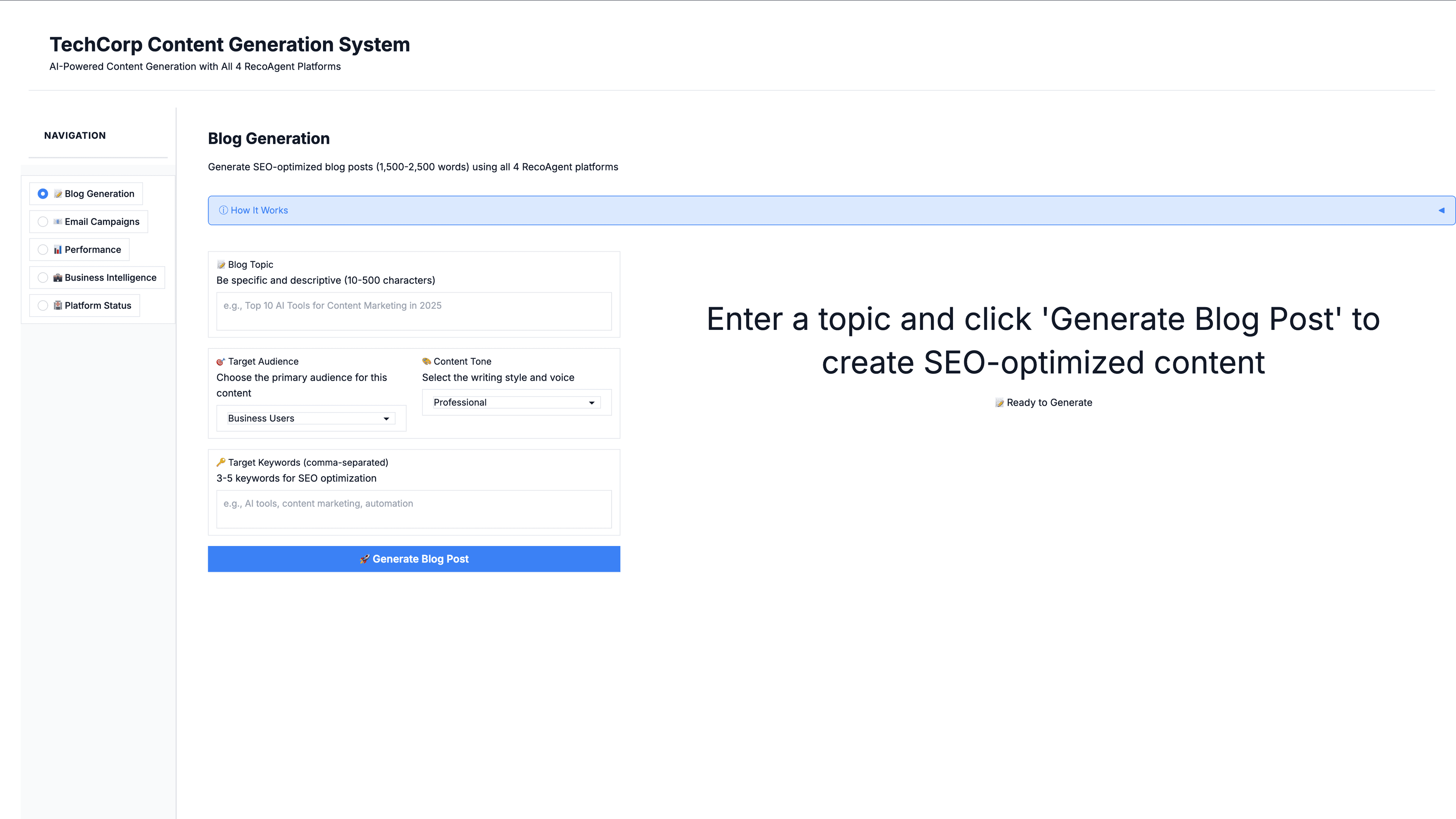 Marketing Content Generation Demo Interface