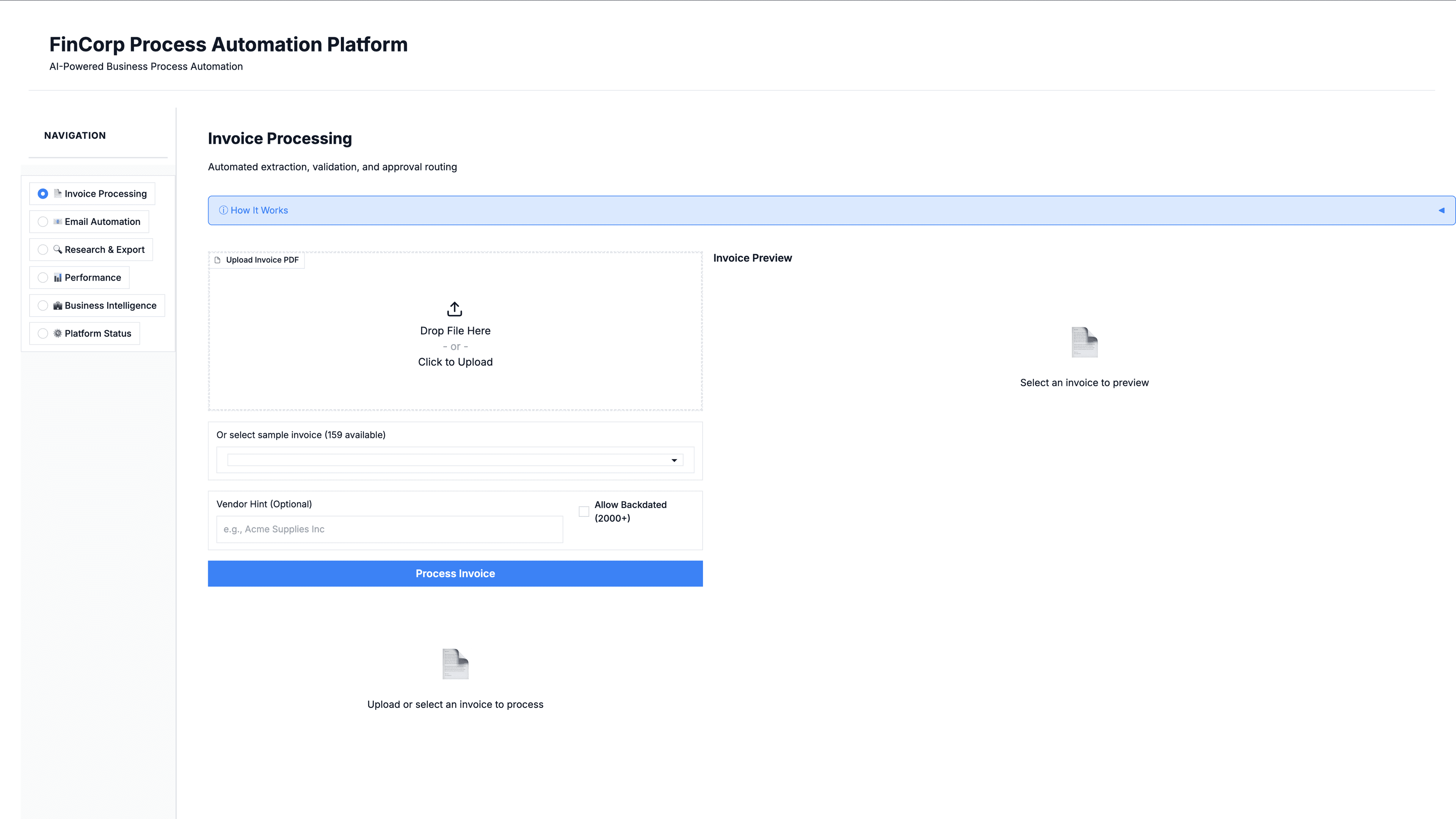 Finance Operations Automation Demo Interface